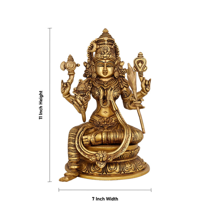 Rajeshwari Devi Sitting On Base Murti - 11 x 7 Inches | Antique Brass Idol / Rajeshwari Statue For Pooja - Brass Murties