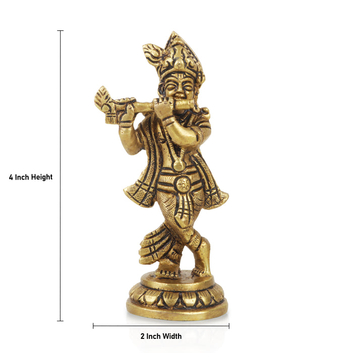 Krishnan Statue  - 4 x 2 Inches |  Brass Idol/ Krishna Idol/ Lord Krishna Standing/ Krishna Murti for Pooja