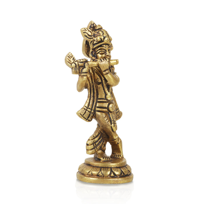 Krishnan Statue  - 4 x 2 Inches |  Brass Idol/ Krishna Idol/ Lord Krishna Standing/ Krishna Murti for Pooja