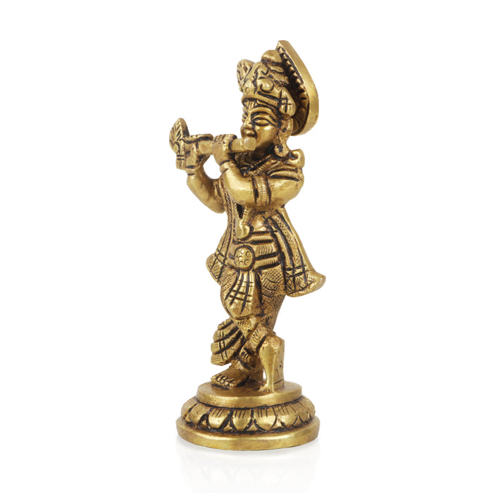 Krishnan Statue  - 4 x 2 Inches |  Brass Idol/ Krishna Idol/ Lord Krishna Standing/ Krishna Murti for Pooja