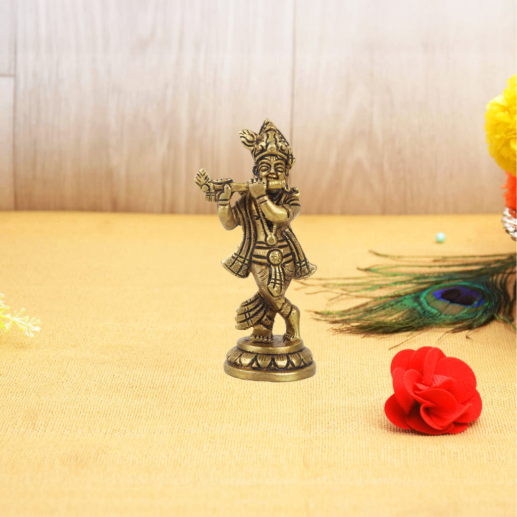 Krishnan Statue  - 4 x 2 Inches |  Brass Idol/ Krishna Idol/ Lord Krishna Standing/ Krishna Murti for Pooja