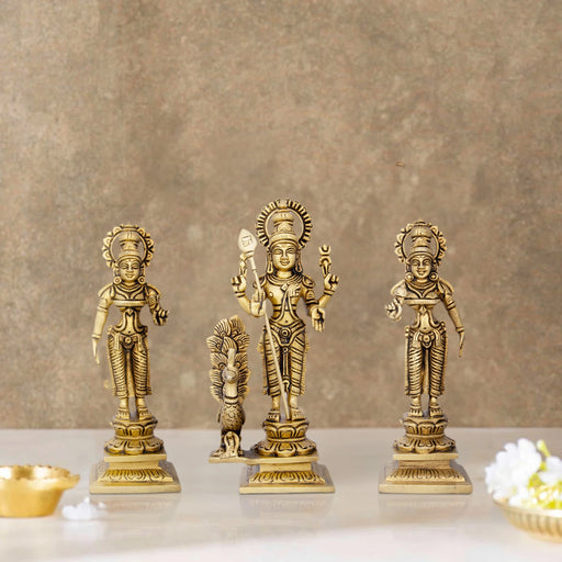 Murugan Valli Deivanai Statue Set - 8 x 3 Inches | Brass Idol/ Murugan Valli Deivanai Idol for Pooja/ 2.760 Kgs - Brass Murties