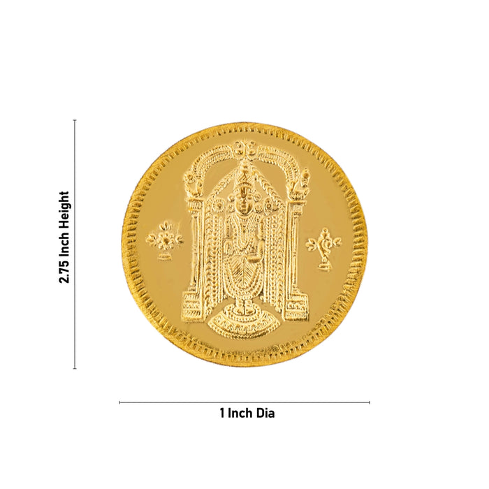 Pooja Coin With Box - 2.75 x 1 Inches | Gold Polish Puja Coin for Home