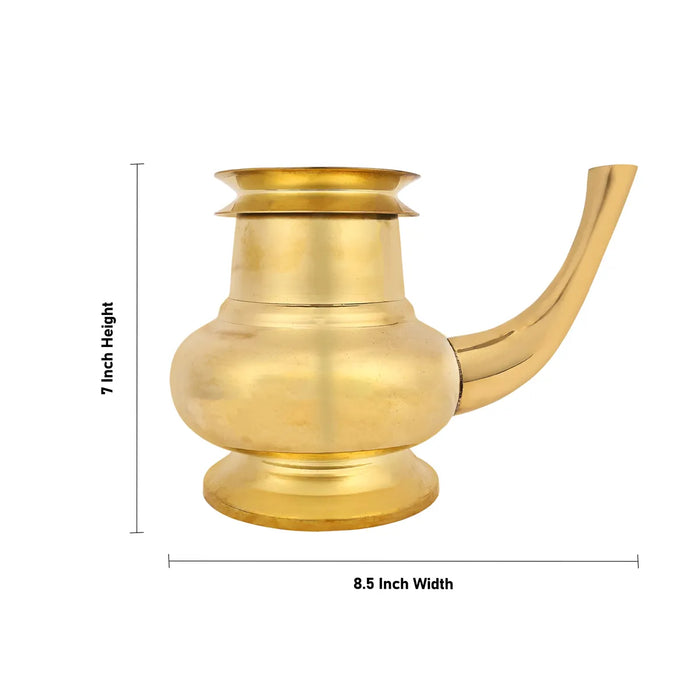 Brass Kindi - 8.5 X 7 Inches | Brass Kamandalam / Brass Pooja Kalash For Rituals & Ceremonies