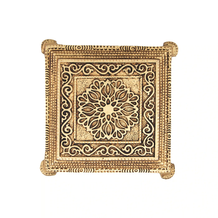 Chowki - 1.5 x 5 Inches | Antique Brass Bajot/ Flower Design Patla for Pooja/ 900 Gms Approx