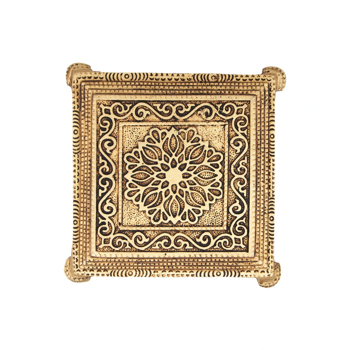 Chowki - 1.5 x 5 Inches | Antique Brass Bajot/ Flower Design Patla for Pooja/ 900 Gms Approx - Pooja Aasan & Bajot & Pooja Mat