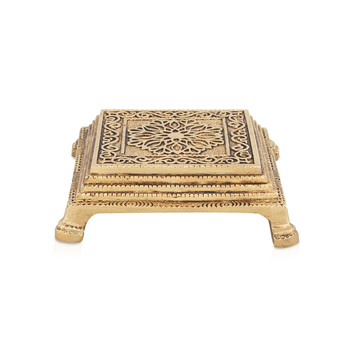 Chowki - 1.5 x 5 Inches | Antique Brass Bajot/ Flower Design Patla for Pooja/ 900 Gms Approx - Pooja Aasan & Bajot & Pooja Mat