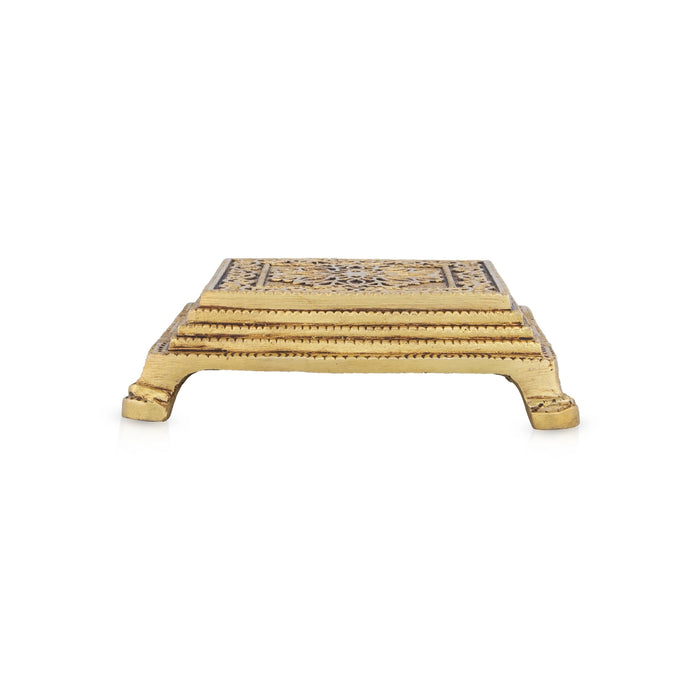 Chowki - 1.5 x 5 Inches | Antique Brass Bajot/ Flower Design Patla for Pooja/ 900 Gms Approx - Pooja Aasan & Bajot & Pooja Mat