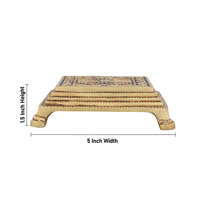 Chowki - 1.5 x 5 Inches | Antique Brass Bajot/ Flower Design Patla for Pooja/ 900 Gms Approx - Pooja Aasan & Bajot & Pooja Mat