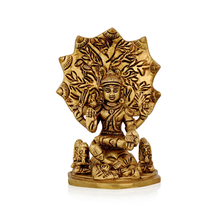 Dakshinamurthy Vigraham With Tree - 4.5 x 3.5 Inches | Antique Brass Idol/ Dakshinamurti Statue for Pooja - Brass Murties