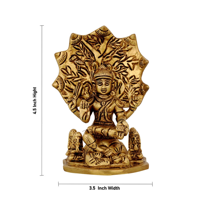 Dakshinamurthy Vigraham With Tree - 4.5 x 3.5 Inches | Antique Brass Idol/ Dakshinamurti Statue for Pooja - Brass Murties