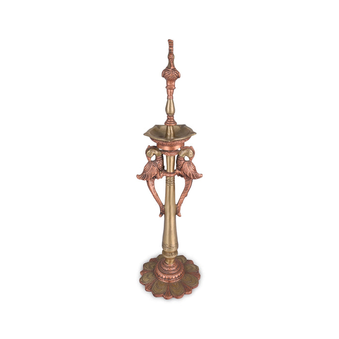 Peacock Five Deep - 15 x 4 Inches | Copper Brass Deepam / Peacock Design Vilakku for Home & Pooja - Decorative Lamp