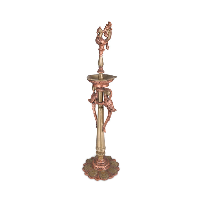 Peacock Five Deep - 15 x 4 Inches | Copper Brass Deepam / Peacock Design Vilakku for Home & Pooja - Decorative Lamp