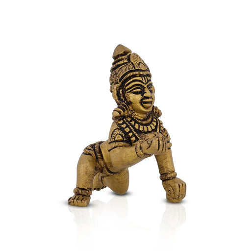 Crawling Krishna Murti - 2 X 2.5 Inches | Antique Brass Idol/ Laddu Gopal Murti/ Krishna Idol For Blessings - Brass Murties