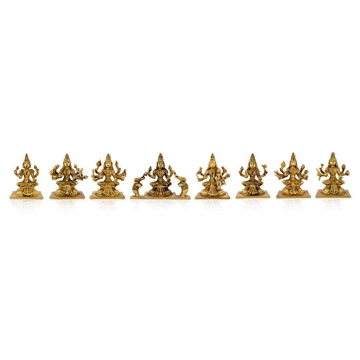Ashtalakshmi Idol Set - 5 X 6.5 Inches | Antique Brass Idol/ Ashta Laxmi Murti For Wealth Blessings And Pooja - Brass Murties