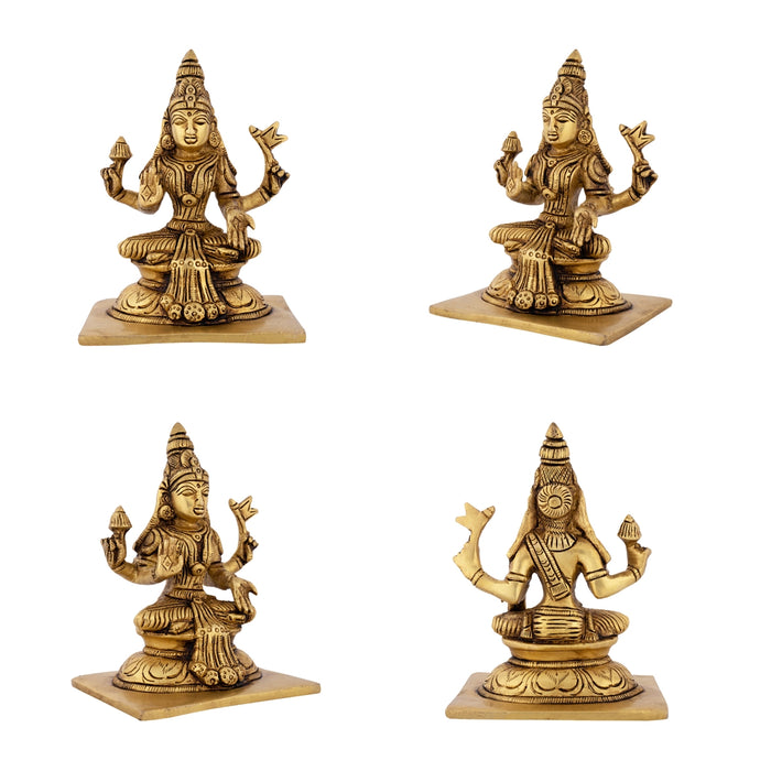 Ashtalakshmi Idol Set - 5 X 6.5 Inches | Antique Brass Idol/ Ashta Laxmi Murti For Wealth Blessings And Pooja - Brass Murties