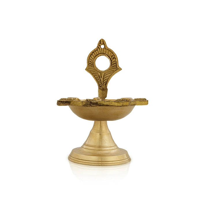 7 Face Lamp With Base - 6 x 3.75 inches | Brass Lamp/ 7 Face Vilakku / 7 Face Deepam for Pooja - Decorative Lamp