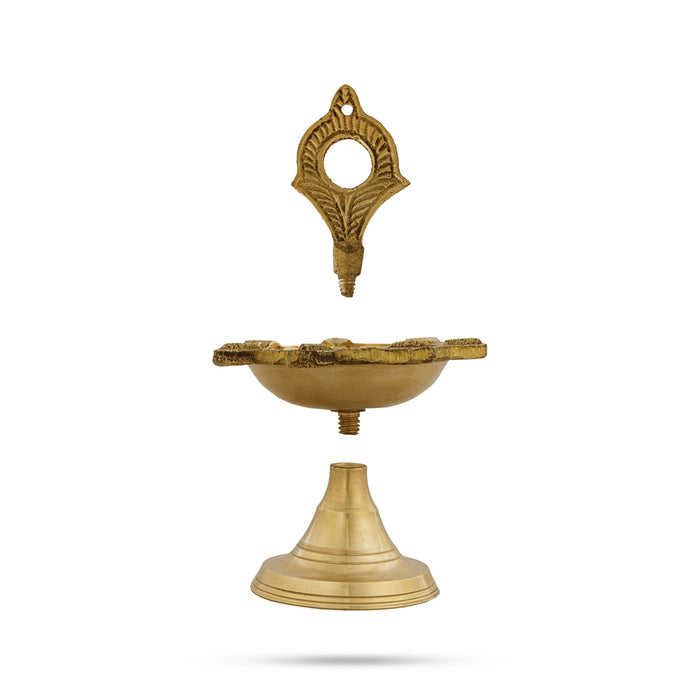 7 Face Lamp With Base - 6 x 3.75 inches | Brass Lamp/ 7 Face Vilakku / 7 Face Deepam for Pooja - Decorative Lamp