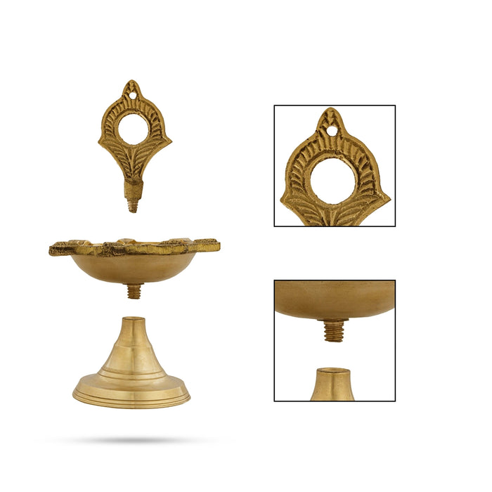 7 Face Lamp With Base - 6 x 3.75 inches | Brass Lamp/ 7 Face Vilakku / 7 Face Deepam for Pooja - Decorative Lamp