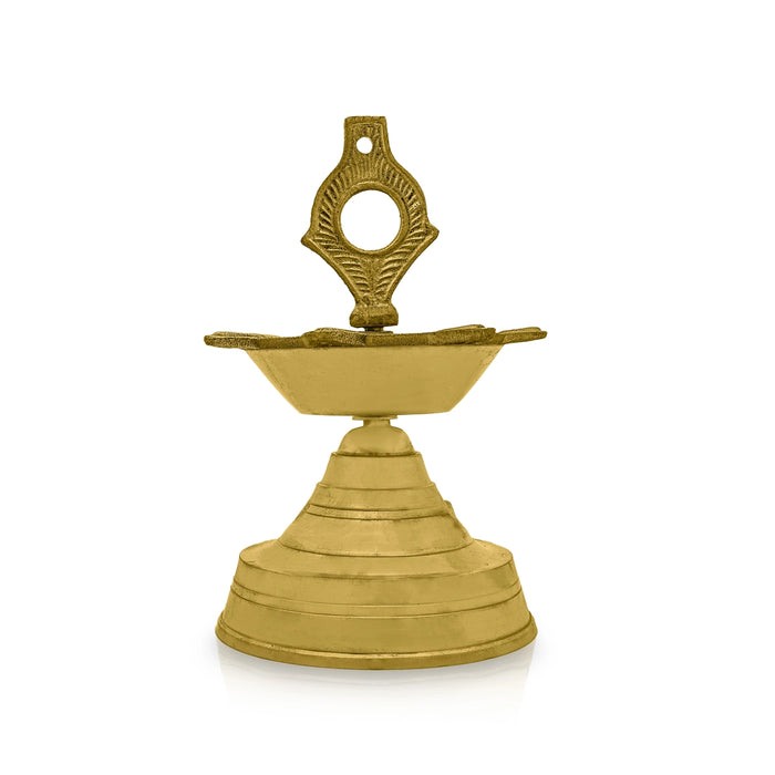 7 Face Brass Lamp - 7 X 4.5 Inches | Brass Vilakku/ Brass Deepam/ Brass Pooja Diya For Home And Temple - Kuthuvilakku
