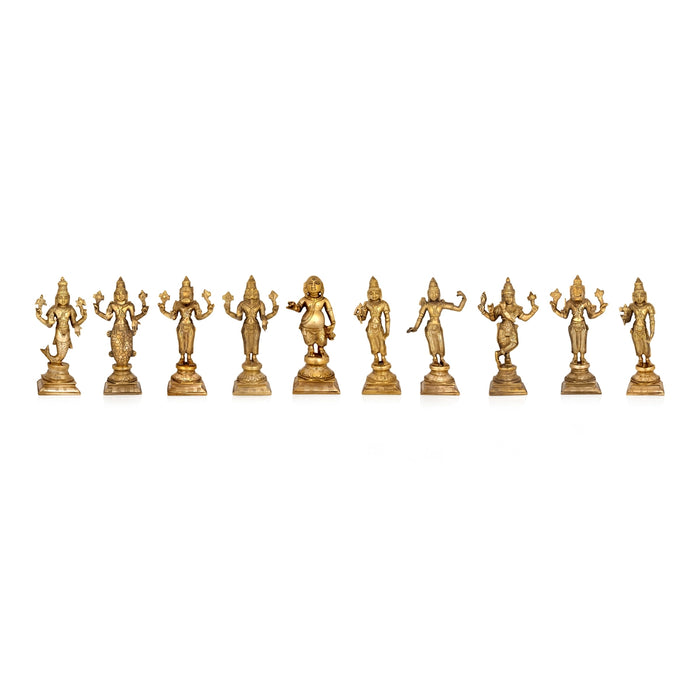 Dasavatharam Set - 9 x 5 Inches | Antique Brass Idol / Dasavatar Statue / Vishnu Avatar for Pooja - Brass Murties