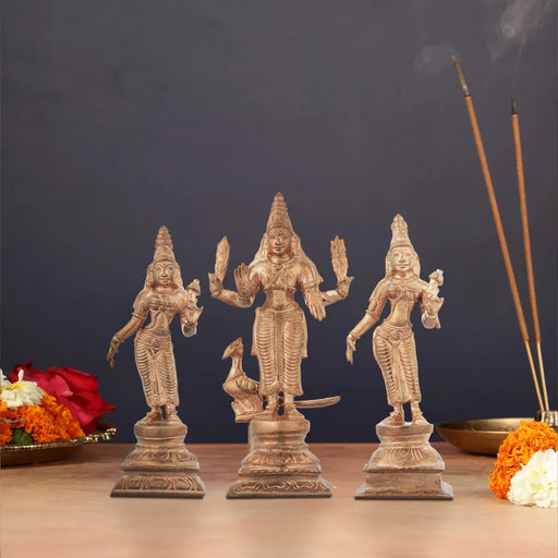 Murugar Valli Deivanai Idol - 6 Inches | Panchaloha Statue/ Murugan Statue for Pooja/ 1 Kgs Approx - Panchaloha Murties