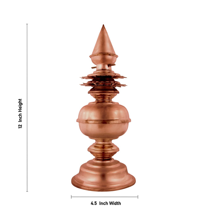 Temple Kalash - 12 x 4.5 Inches | Copper Temple Gopura Kalasam/ Temple Top Kalash - Temple Decoration
