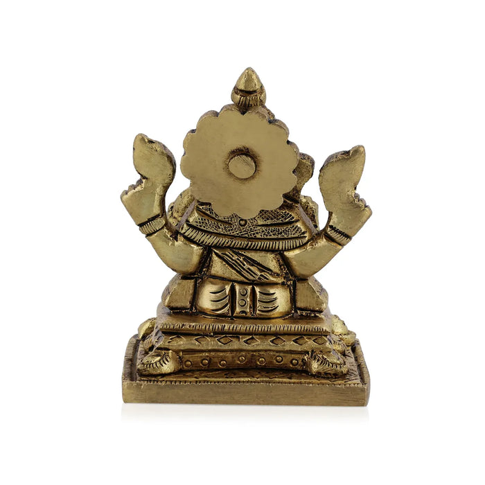 Ganesh Murti Sitting On Bajot - 2.25 X 1.75 Inches | Antique Brass Idol/ Ganpati Murti For Home Pooja - Brass Murties