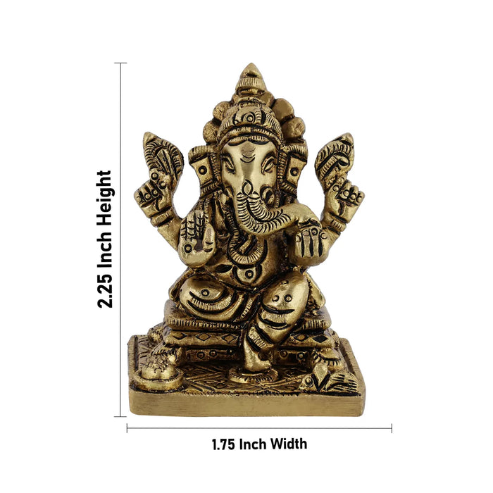 Ganesh Murti Sitting On Bajot - 2.25 X 1.75 Inches | Antique Brass Idol/ Ganpati Murti For Home Pooja - Brass Murties