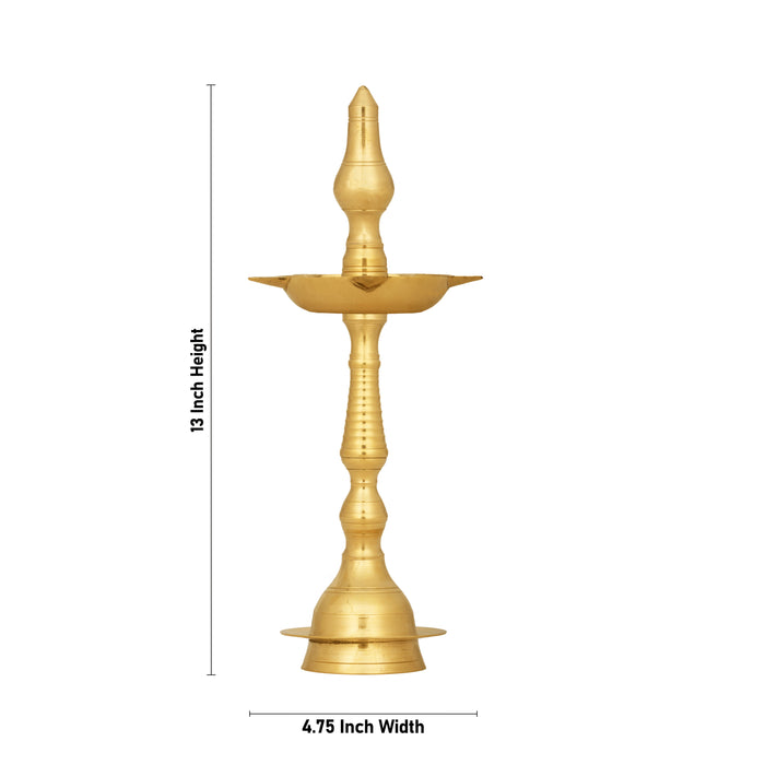 5 Face Kerala Vilakku - 13 x 4.75 Inches | Brass Kerala Kuthu Vilakku/ Kerala Lamp for Pooja/ 480 Gms Approx - Kerala Vilakku