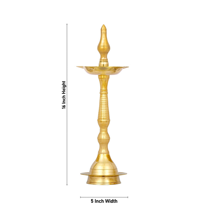 5 Face Kerala Vilakku - 16 x 5 Inches | Brass Kerala Kuthu Vilakku/ Kerala Lamp for Pooja/ 780 Gms Approx - Kerala Vilakku