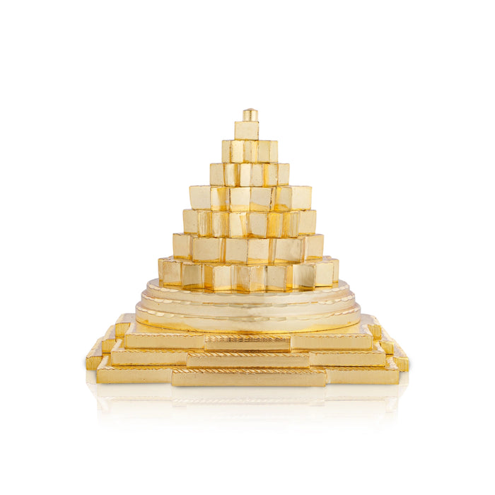 Maha Meru - 4 x 4 Inches | Gold Polish Sri Yantra/ Sri Chakra Maha Meru for Pooja/ 1.460 Kgs Approx - Maha Meru & Yantra