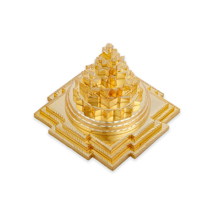 Maha Meru - 4 x 4 Inches | Gold Polish Sri Yantra/ Sri Chakra Maha Meru for Pooja/ 1.460 Kgs Approx - Maha Meru & Yantra