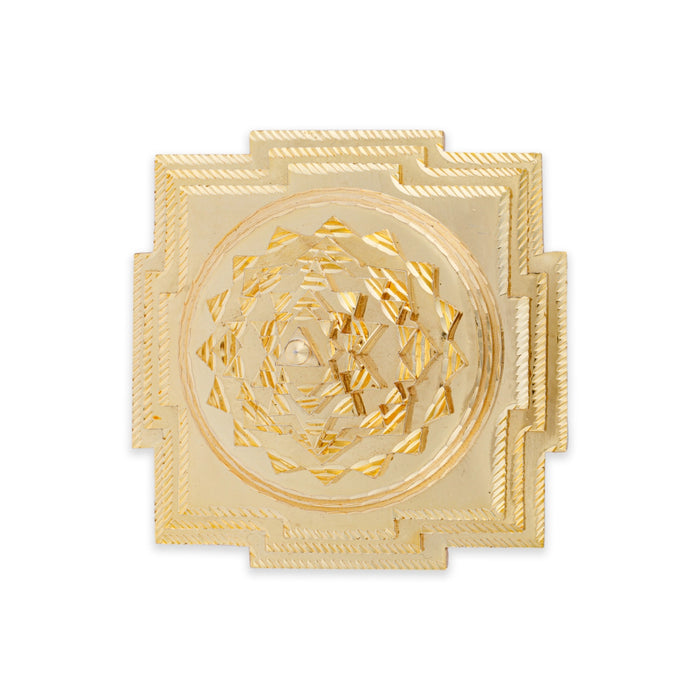 Maha Meru - 4 x 4 Inches | Gold Polish Sri Yantra/ Sri Chakra Maha Meru for Pooja/ 1.460 Kgs Approx - Maha Meru & Yantra