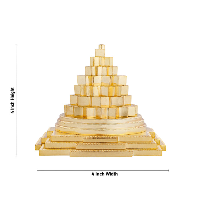 Maha Meru - 4 x 4 Inches | Gold Polish Sri Yantra/ Sri Chakra Maha Meru for Pooja/ 1.460 Kgs Approx - Maha Meru & Yantra