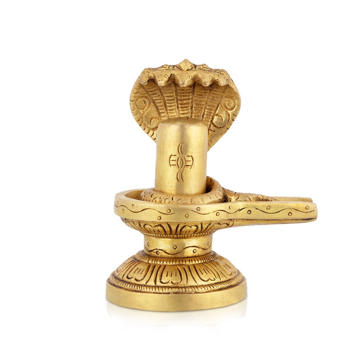 Shivling with Nagam - 4 x 3.5 Inches | Antique Brass Shiva Lingam/ Sivalingam Idol for Pooja & Home Decor