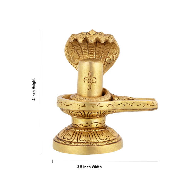 Shivling with Nagam - 4 x 3.5 Inches | Antique Brass Shiva Lingam/ Sivalingam Idol for Pooja & Home Decor