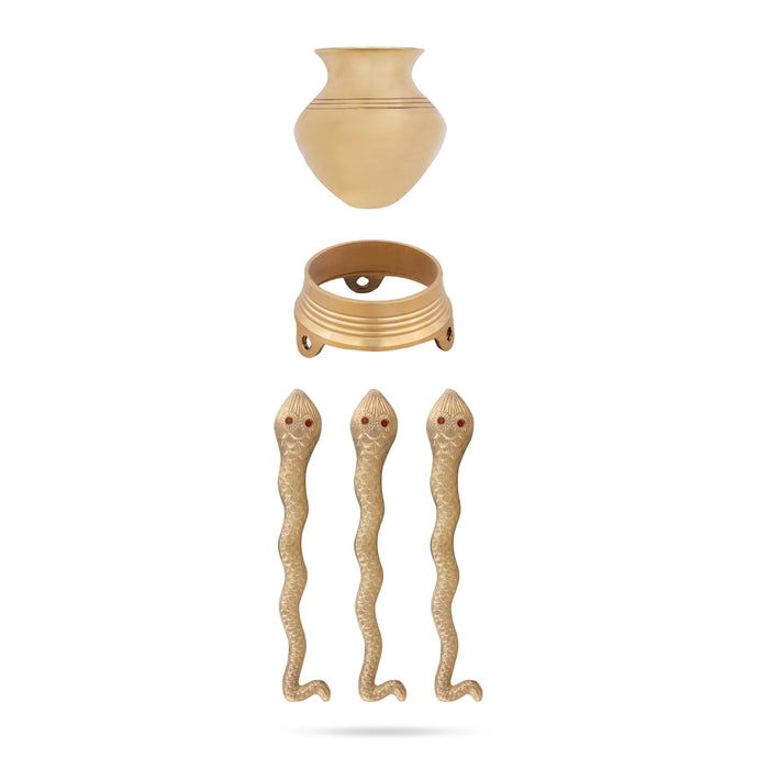Jaladhari Lota With Tripai Stand - 11 x 3 Inches | Brass Tripai Stand / Nag Shape Jaladhari Stand for Pooja - Abhishek Plate