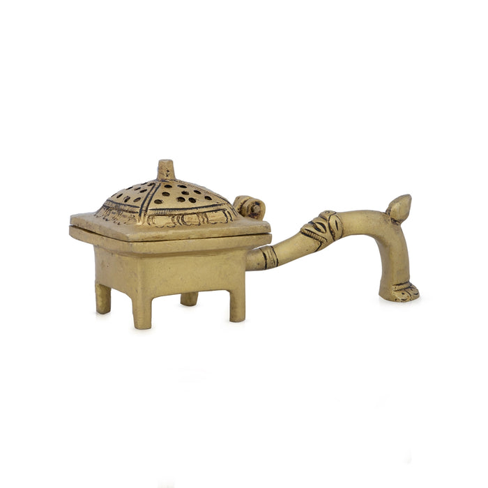 Sambrani Stand - 3 x 5.5 Inches | Antique Brass Dhoop Stand/ Dhoopakal with Handle for Pooja/ 520 Gms Approx - Sambrani Stand