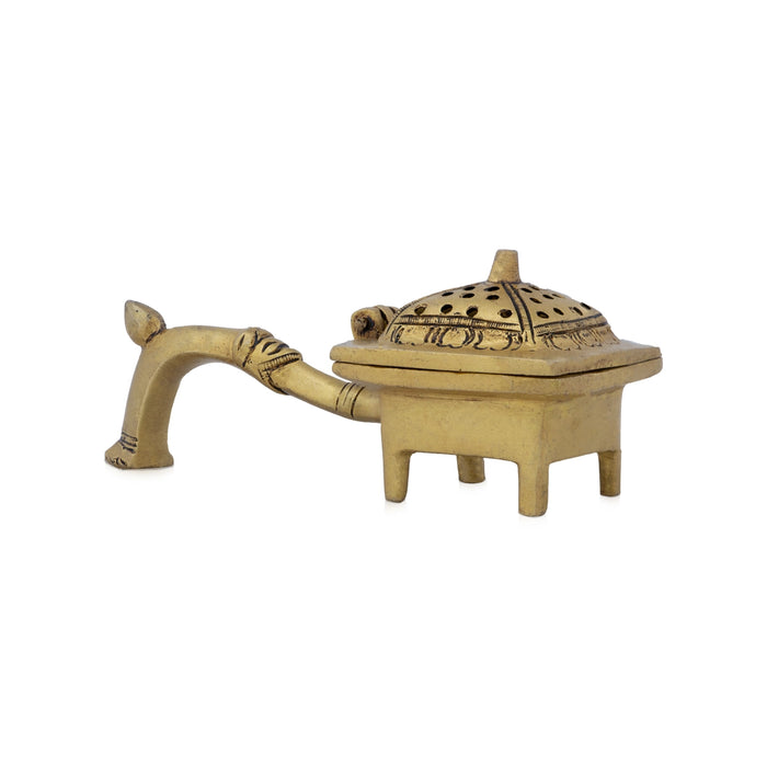Sambrani Stand - 3 x 5.5 Inches | Antique Brass Dhoop Stand/ Dhoopakal with Handle for Pooja/ 520 Gms Approx - Sambrani Stand