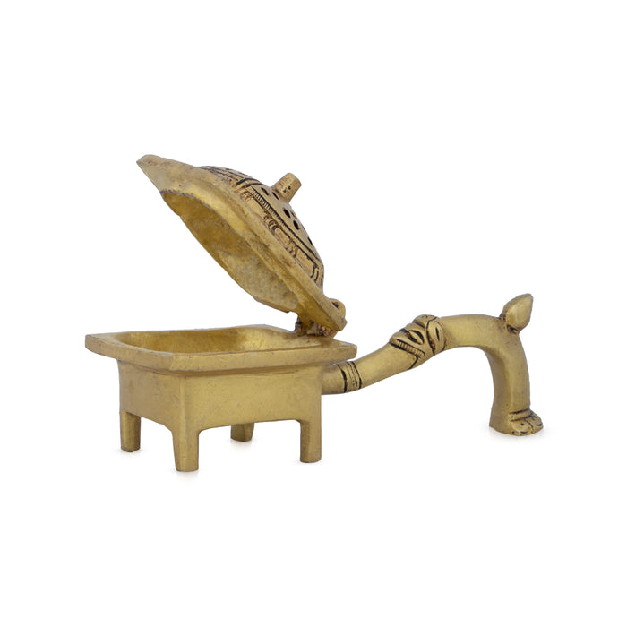 Sambrani Stand - 3 x 5.5 Inches | Antique Brass Dhoop Stand/ Dhoopakal with Handle for Pooja/ 520 Gms Approx - Sambrani Stand