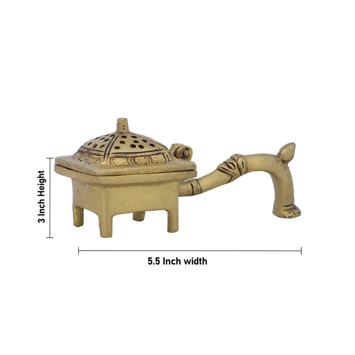 Sambrani Stand - 3 x 5.5 Inches | Antique Brass Dhoop Stand/ Dhoopakal with Handle for Pooja/ 520 Gms Approx - Sambrani Stand