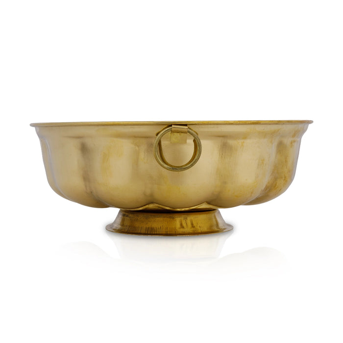 Brass Uruli with Base - 3 x 7.25 Inches | Flower Pot With Handle / Brass Urli for Pooja & Home