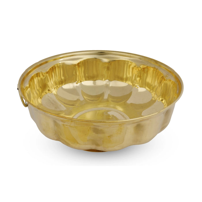 Brass Uruli with Base - 3 x 7.25 Inches | Flower Pot With Handle / Brass Urli for Pooja & Home