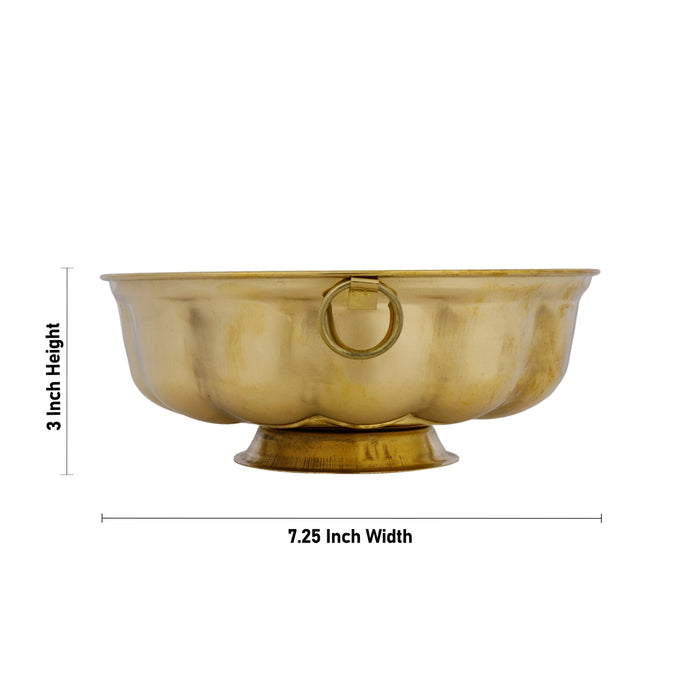 Brass Uruli with Base - 3 x 7.25 Inches | Flower Pot With Handle / Brass Urli for Pooja & Home
