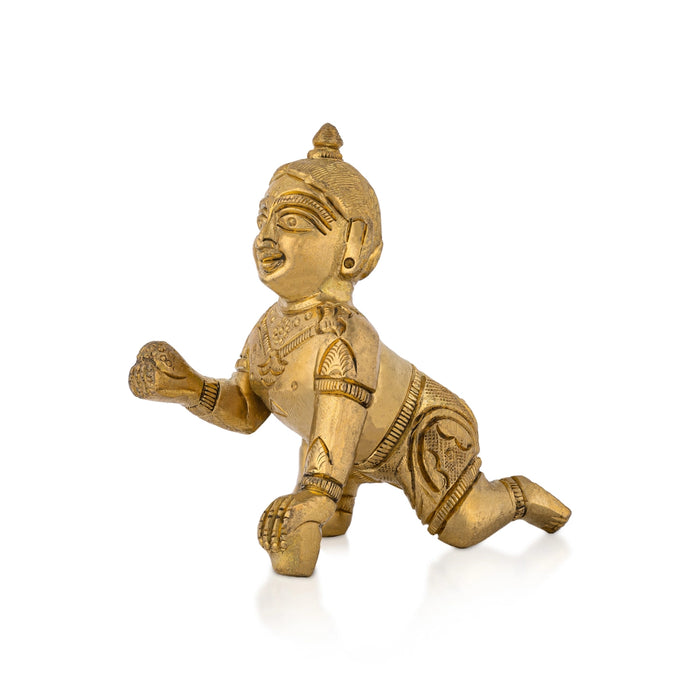 Crawling Krishna Murti - 3.25 x 2.25 Inches | Brass Idol/ Laddu Gopal Murti/ Krishna Idol For Divine Blessings - Brass Murties