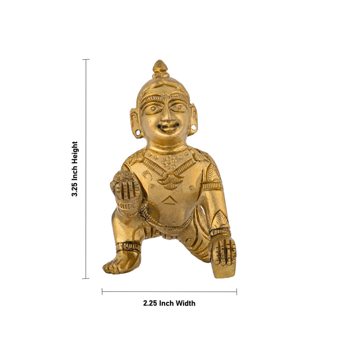 Crawling Krishna Murti - 3.25 x 2.25 Inches | Brass Idol/ Laddu Gopal Murti/ Krishna Idol For Divine Blessings - Brass Murties