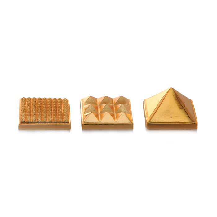 Zinc Pyramid - 1.5 Inches | Gold Polish Sri Chakra/ Pyramid for Pooja - Maha Meru & Yantra