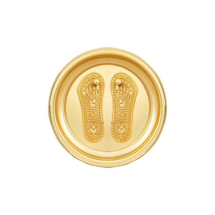 Vishnu Padham With Plate - 0.5 x 3.5 Inches | Gold Polish Vishnu Charan Paduka/ Metal Vishnu Paduka for Pooja - Pooja Box & Paduka