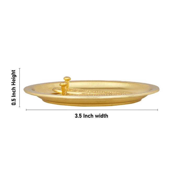 Vishnu Padham With Plate - 0.5 x 3.5 Inches | Gold Polish Vishnu Charan Paduka/ Metal Vishnu Paduka for Pooja - Pooja Box & Paduka